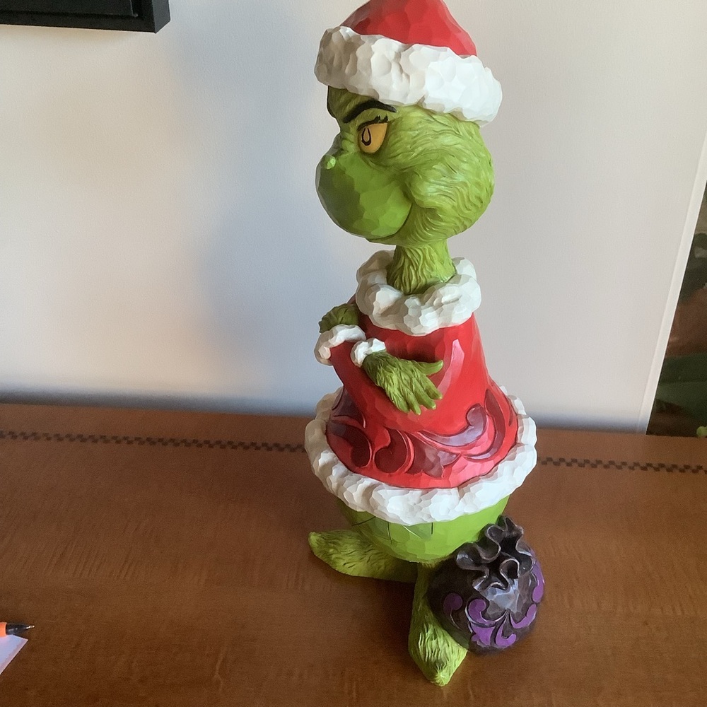 Large Jim Shore Grinch Christmas Figurine with Santa Hat - Picture 5 of 16